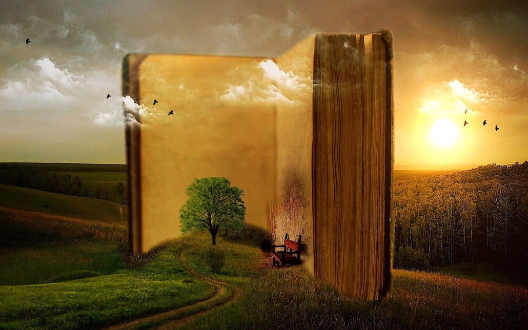 whimsy fantasy book with tree